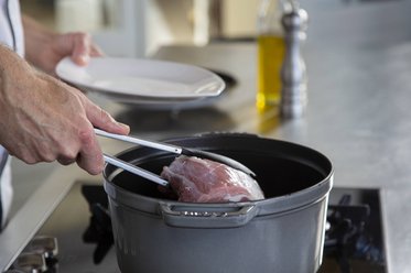 Put the veal ribeye into the casserole dish
