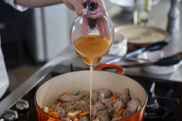 Stock until the vegetables and meat are just covered